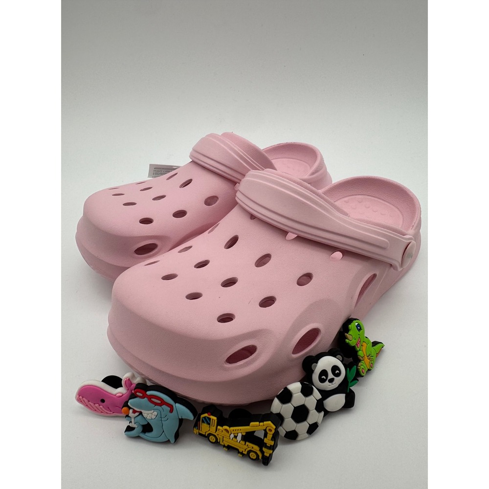 Kids Pink Clogs Slip On Sandals Charms‎ Lightweight Comfort Shoes